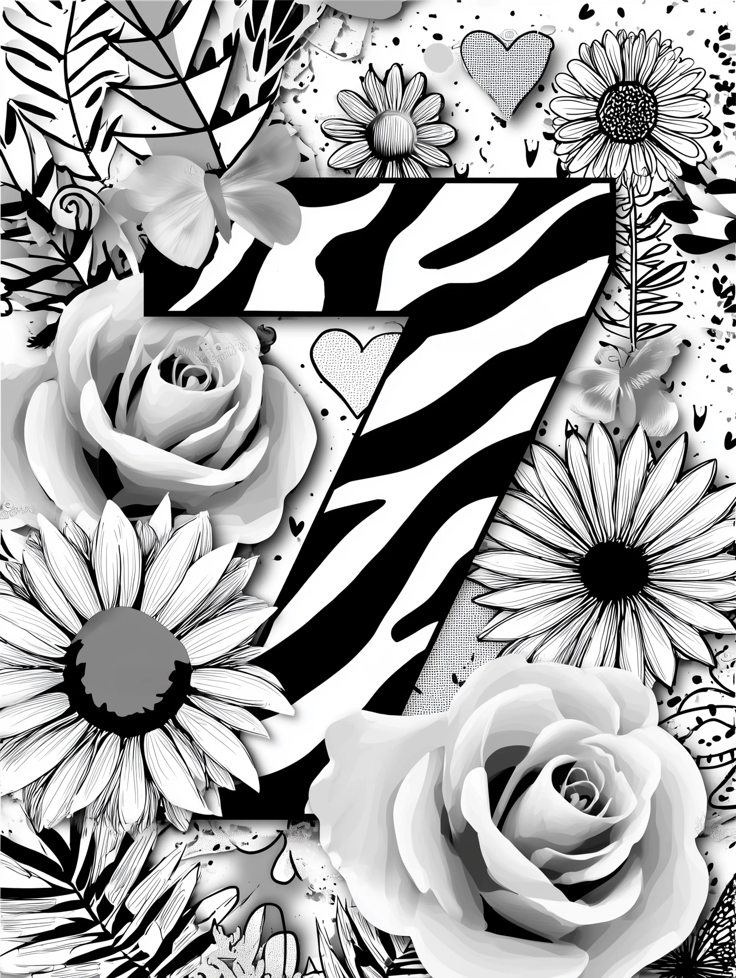 Free printable coloring page for numbers featuring a big striped number seven